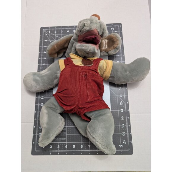 Ganzbros Wrinkles Dog Hand Puppet  17" red corduroy overalls 1981 blue eyes - Picture 1 of 13